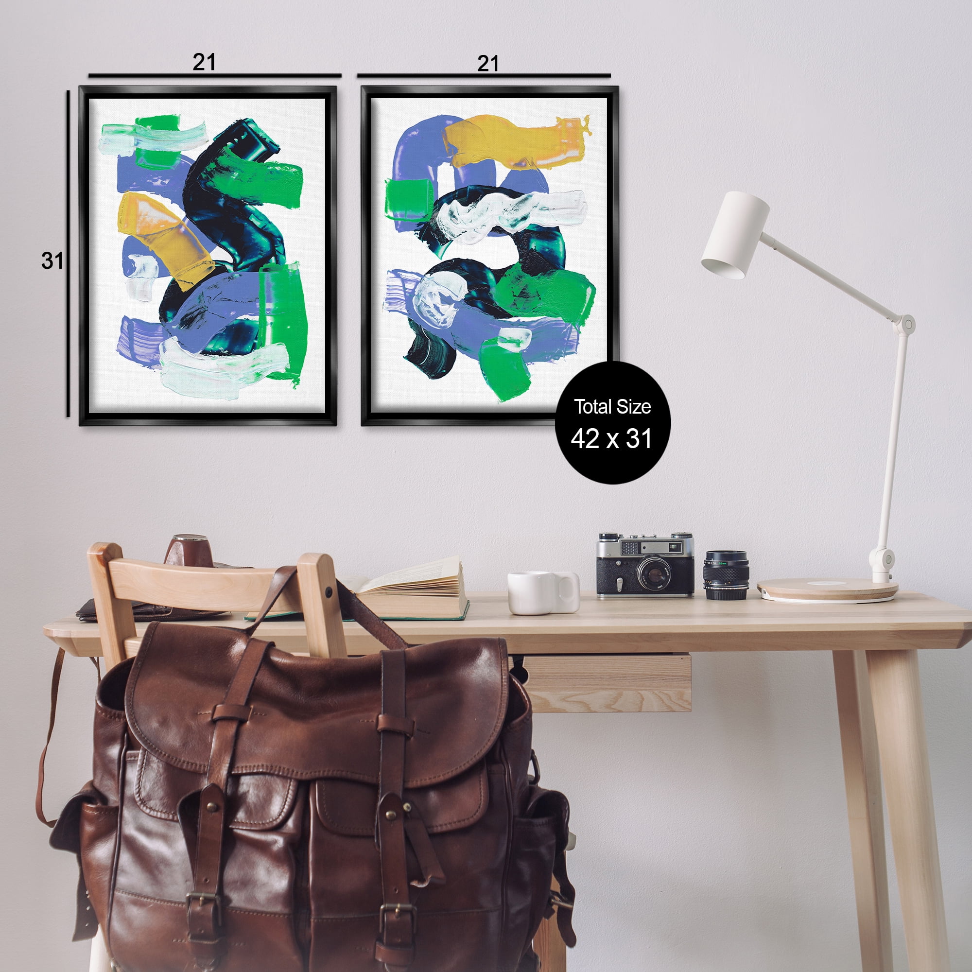 Stupell Industries Vibrant Abstract Tubes Abstract Painting Black Floater Framed Canvas Art Print Wall Art, 21 x 31, Set of 2