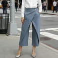 thumbnail image 6 of Women's High Waist Wrap Front Capri Pants Cross Over Design with Decorative Buttons Casual Wide Leg Trousers with Pockets Blue XXL(XXL), 6 of 9