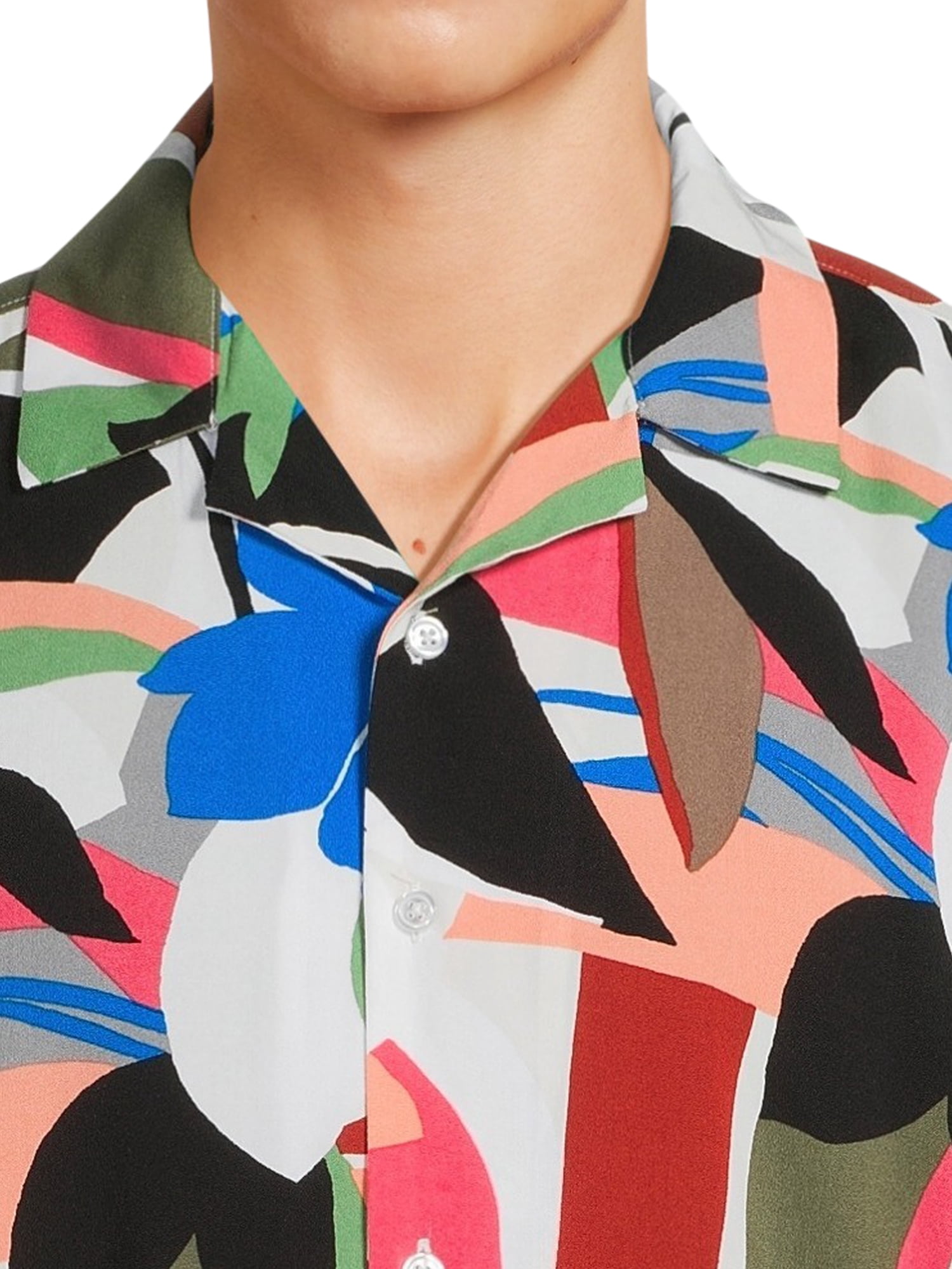 No Boundaries Men's Print Button Up Shirt with Short Sleeves, Sizes XS-3XL