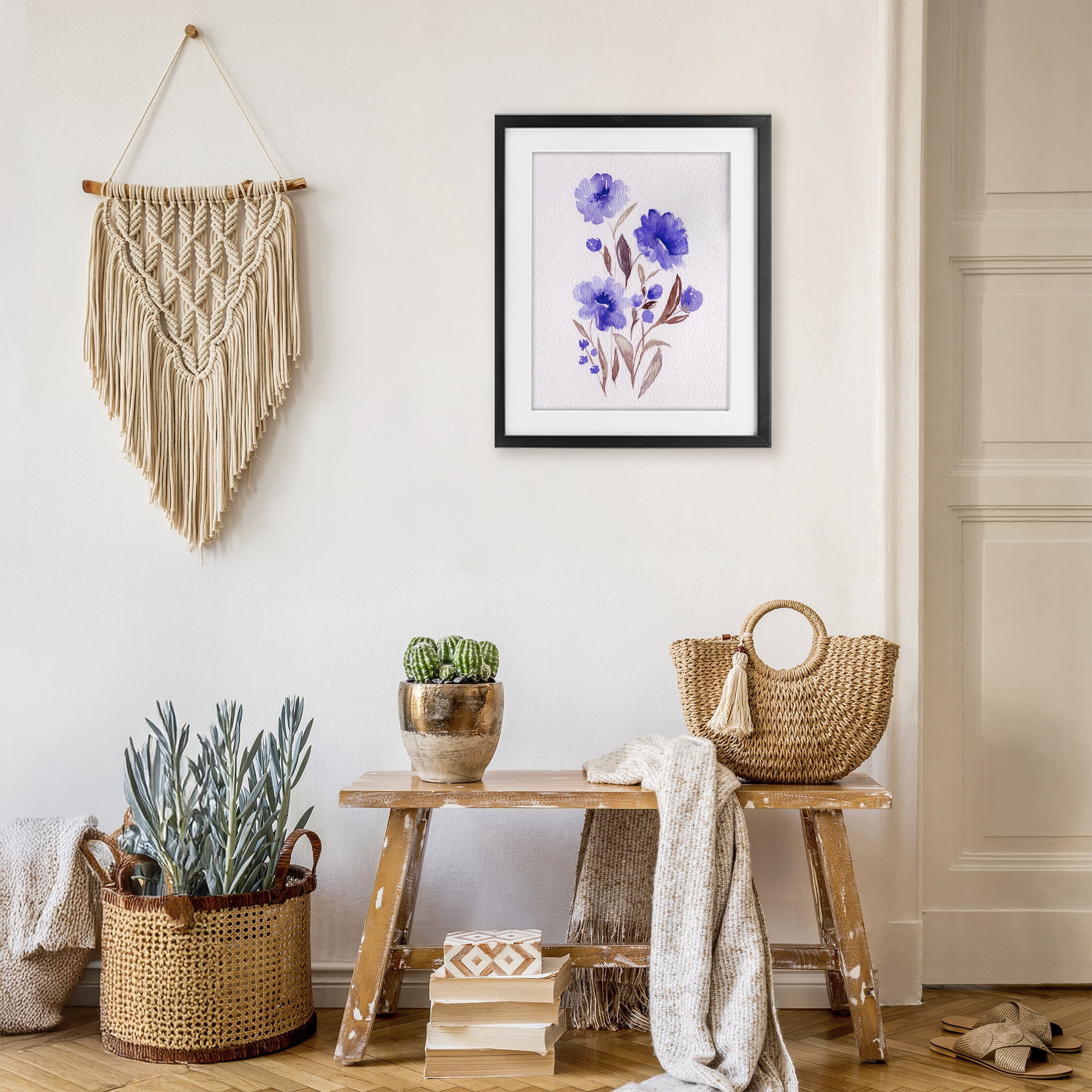 Stupell Industries Watercolor Purple Blossoms Black Framed Print Under Glass, design by Leah Noel Art