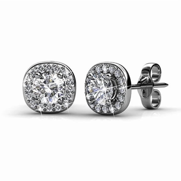 Cate & Chloe Ruth 18k White Gold Plated Halo Stud Earrings with Swarovski Crystals Gift for Women