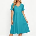 thumbnail image 2 of ClodeEU Women's V Neck Short Sleeve Linen Blend Midi Dress,Casual Tunic Flowy Dress Sky Blue,Women's Plus XL, 2 of 9