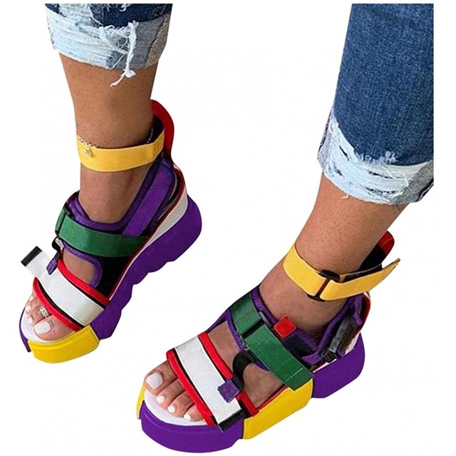 Womens Sandals Starapy Beach Sandals Open Toe Slip On Wedge Chunky Heel Studded Summer Dress Sandals for Women