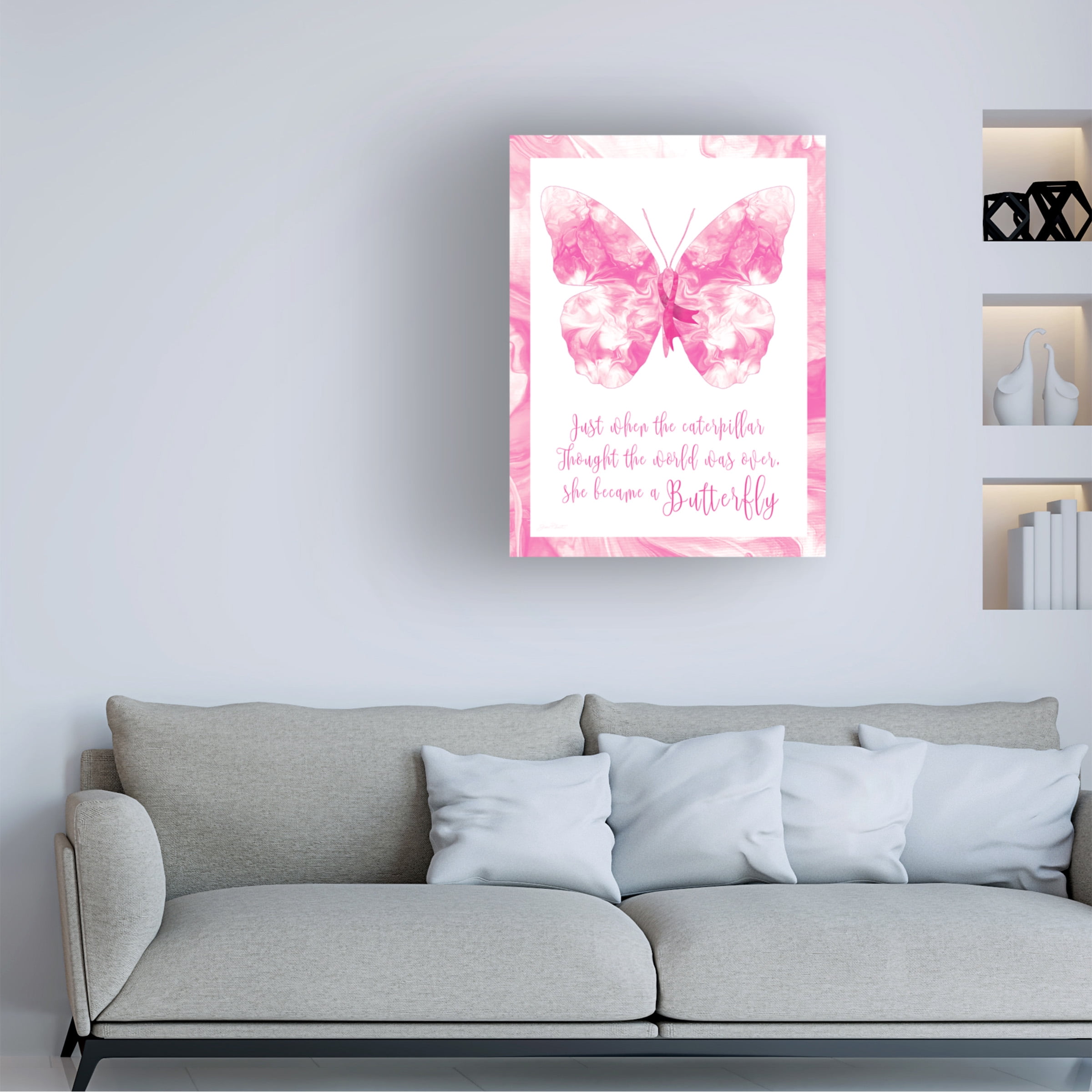 Canvas Wall Art - Jean Plout 'Breast Cancer Butterfly' Wall Art for Living Room, Bedroom, or Office DÃ©cor by Trademark Fine Art - 24 x 32 Inches