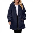thumbnail image 1 of Sudadera con Capucha Larga y Holgada de Felpa con Cremallera para Mujer, Otoño e Invierno Azul Oscuro S, 1 of 7