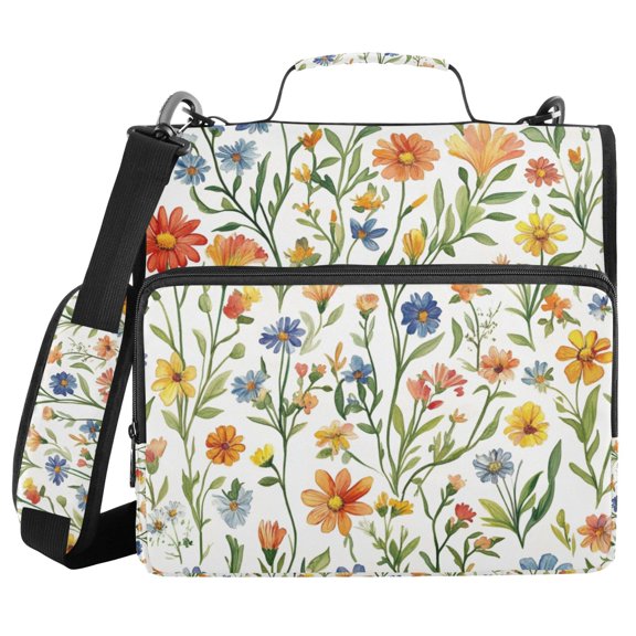 FORMRS Zipper Binder with Shoulder Strap 2-inch Ring 500 Sheet Capacity File Bag, Watercolor Wildflowers Pattern