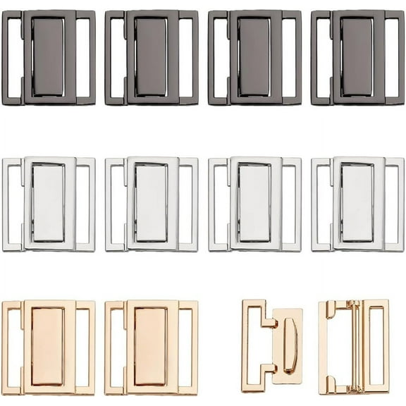 12 Sets 3 Colors Front Closing Bikini Clasp Clicker Closure 1 Inch Square Bra Closure Bikini Hook Closure Garment Clasps Bra Buckle for Sewing Lingerie Swimsuit Golden/Platinum/Gunmetal