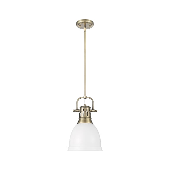 Yep by Golden Lighting Duncan 1-light 9in Rod Hung Pendant in Aged Brass and Matte White shade