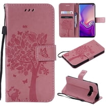 Galaxy S10 Case, Samsung Galaxy S10 Phone Cases, Allytech [Embossed Cat & Tree] PU Leather Wallet Case Folio Flip Kickstand Cover with Card Slots for Samsung Galaxy S10 Cell Phone, Pink