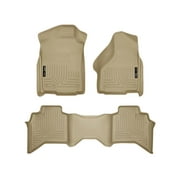 Husky Liners Weatherbeater Floor Mats | Fits 2002 - 2008 Ram 1500 Crew Cab; 2003 - 2009 Ram 2500/3500 Crew Cab | Front & 2nd Row, 3-pc Tan - 98033