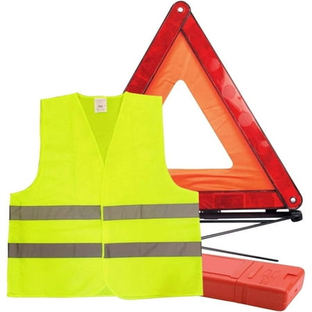 

Yozhu Ece Approved Warning Triangle & Foldable Reflective Yellow Vest Safety Alert