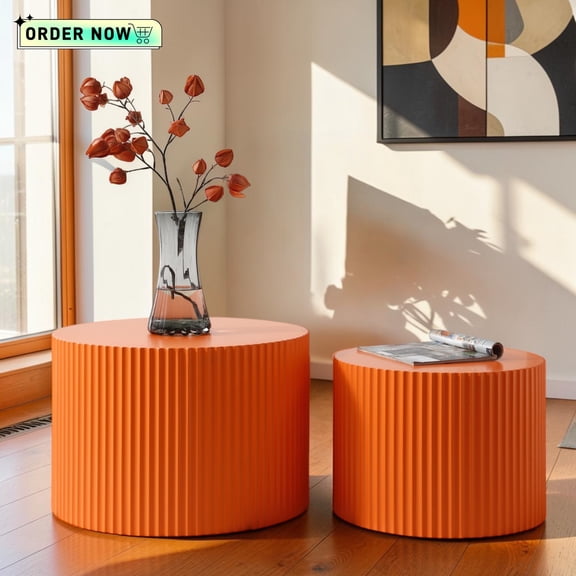Tcbosik Nesting Coffee Table Set of 2, 23.6" & 18.9" Round Cocktail Table, Modern Center Table for Living Room, Orange