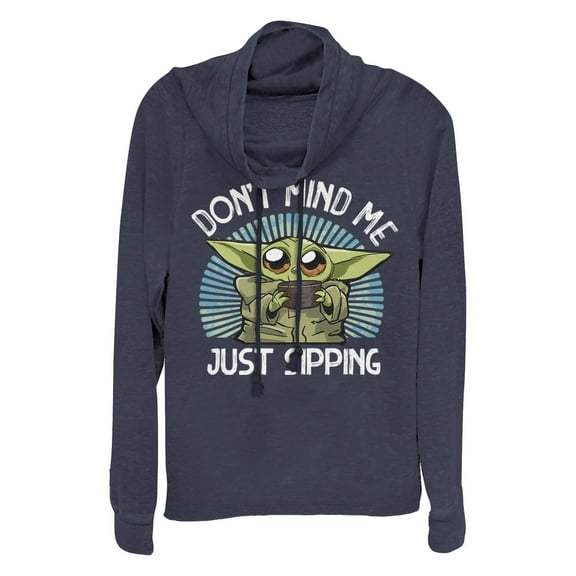 Junior's Star Wars: The Mandalorian Grogu Don't Mind Me Just Sipping Cowl Neck Sweatshirt