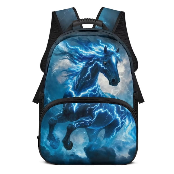 Yuyamidu Blue Horse School Backpacks Ages 8-10 Elementary Backpack for Boys Girls School Bag Kids Bookbag Teen Travel Hiking Shoulder Bag with Bottle Side Pockets