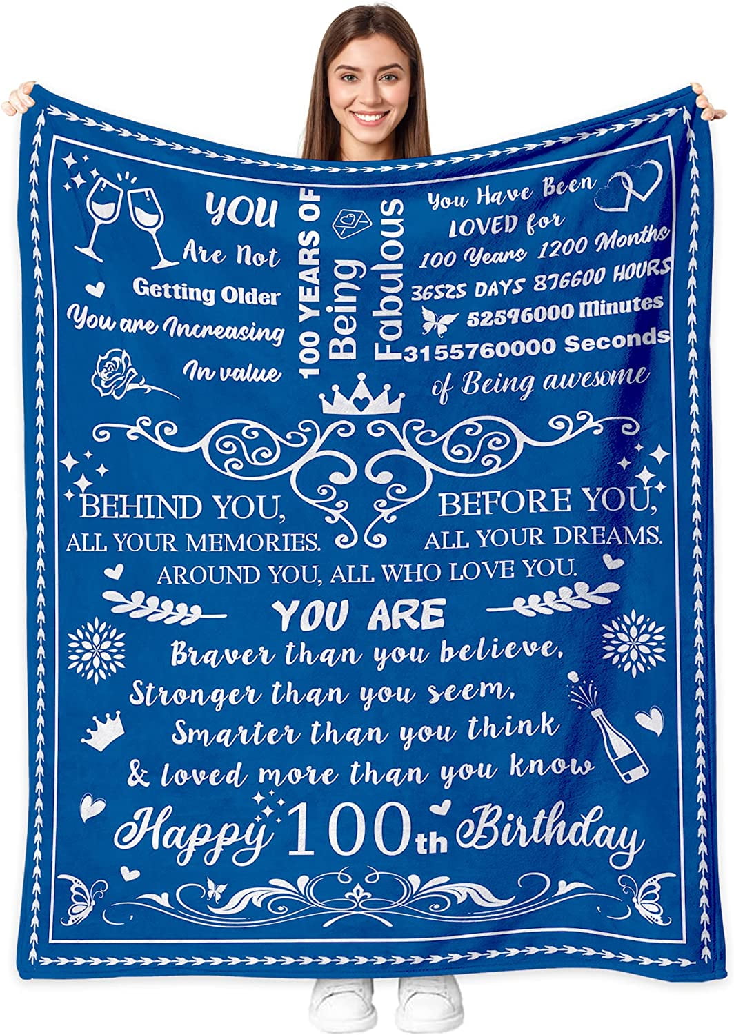 100th Birthday Gifts for Women, 100th Birthday Decorations Blanket for