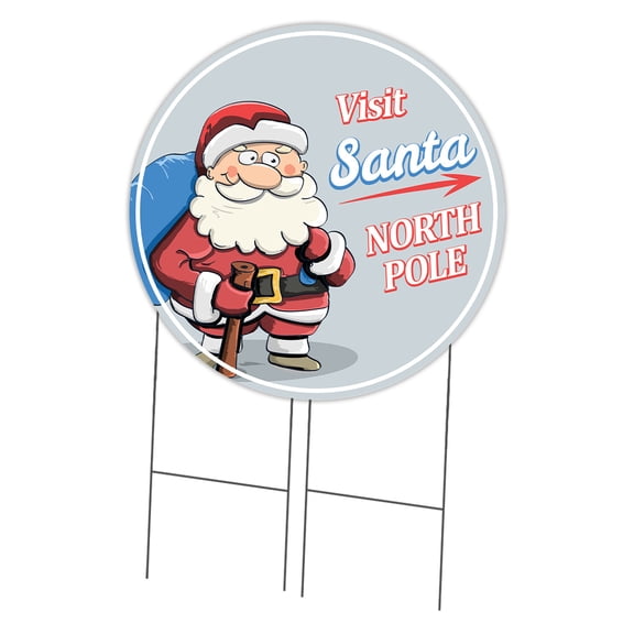 SignMission C-36-CIR-WS-Visit Santa 36 in. Corrugated Circular Plastic Sign with Stakes - Visit Santa