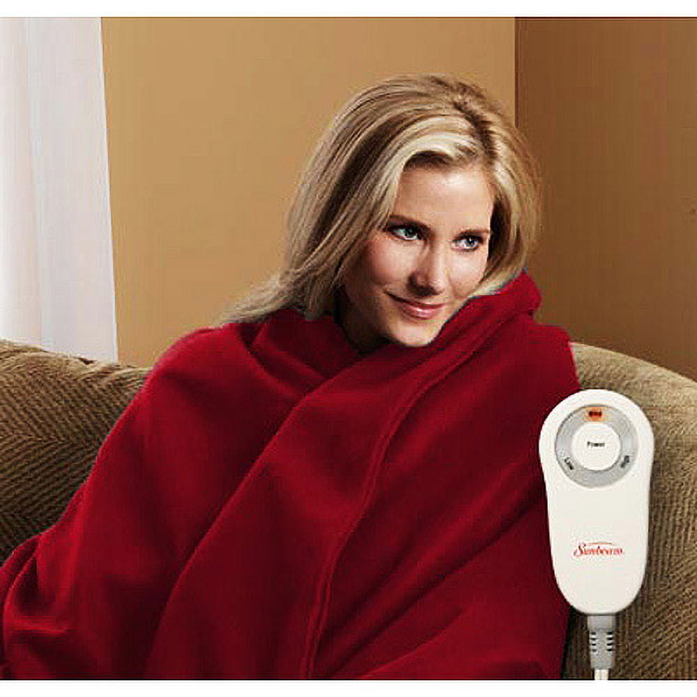 Sunbeam Fleece Warming Throw, Red Brick