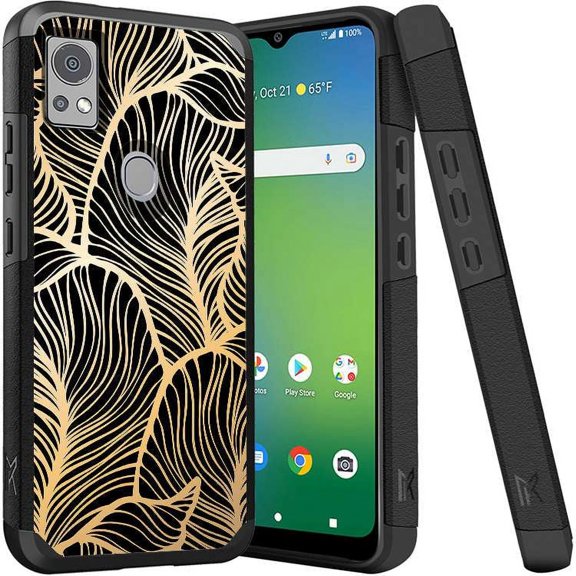 ANJ  Shockproof Dual Layer Slim Hard Case   Tempered Glass Cover Compatible with Icon 5, AT&T Motivate 4 - Golden Leaves