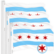 G128 Chicago Flag 3x5 Ft 3-Pack Embroidered 300D Embroidered Stars, Sewn Stripes, Brass Grommets, Indoor/Outdoor, Vibrant Colors, Quality Polyester