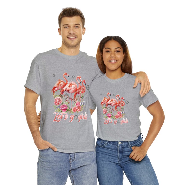 "Let's Go Girls" Flamingo Graphic T-Shirt - Comfort Colors Island Green, Adult Short Sleeve Tee, Supports Charity