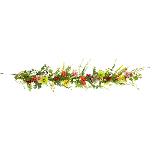 Northlight Poppy and Eucalyptus Spring Artificial Garland, Red and Yellow, 5 ft