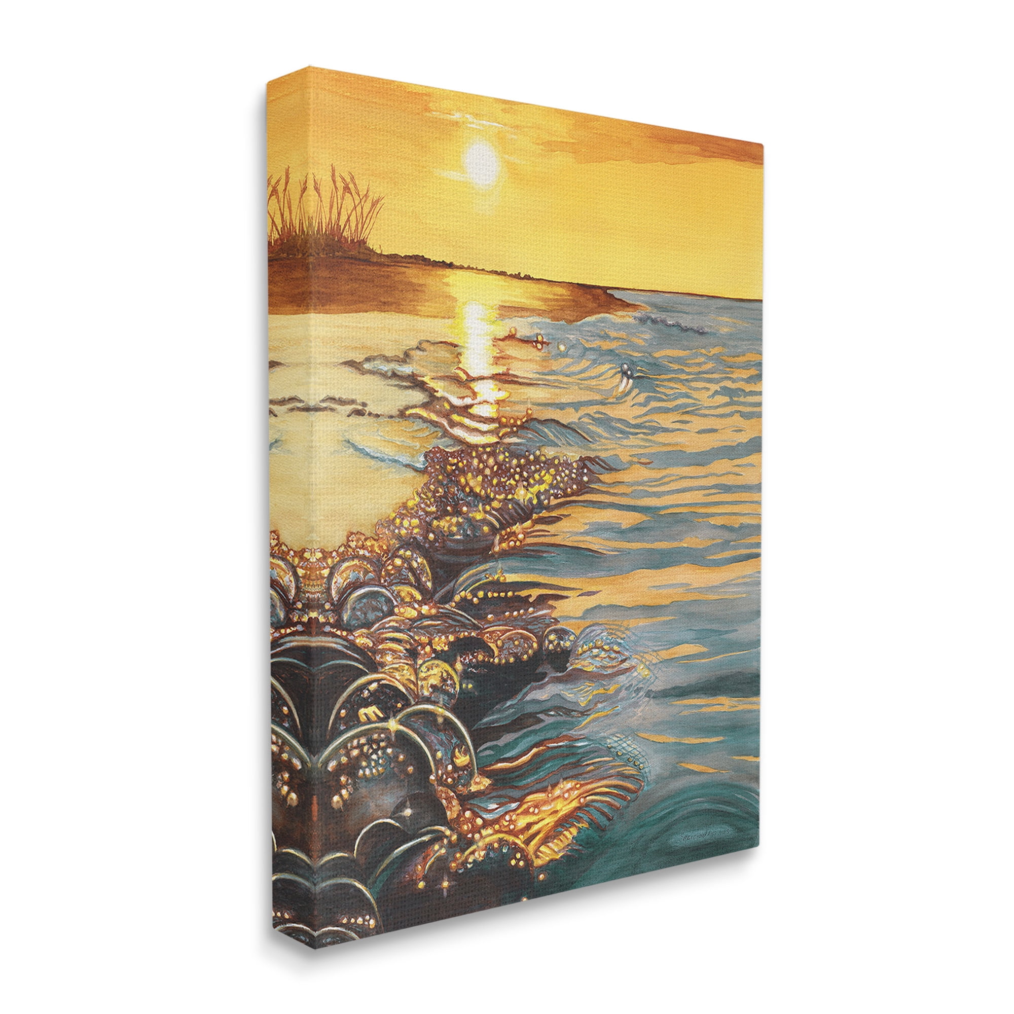 Stupell Industries Sunset over Beach Ripples Landscape Painting Gallery Wrapped Canvas Art Print Wall Art, 16 x 20