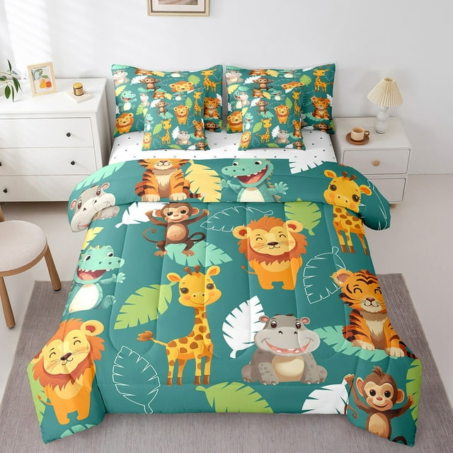 YST Ensemble de Douillette 7 Pcs à Motif d'Animaux de Zoo, Format Double, Polyester