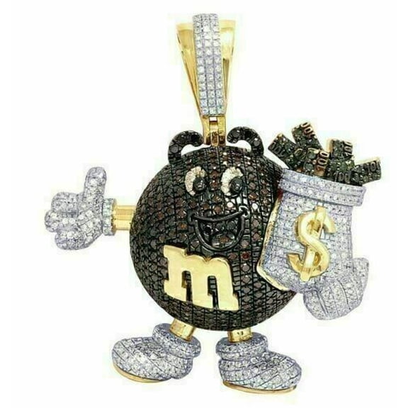 Sparkle Jewels 2 Ct Round Red Cubic Zirconia "M & M" Cartoon Pendant Charm 14K Black Gold Plated Sterling Silver