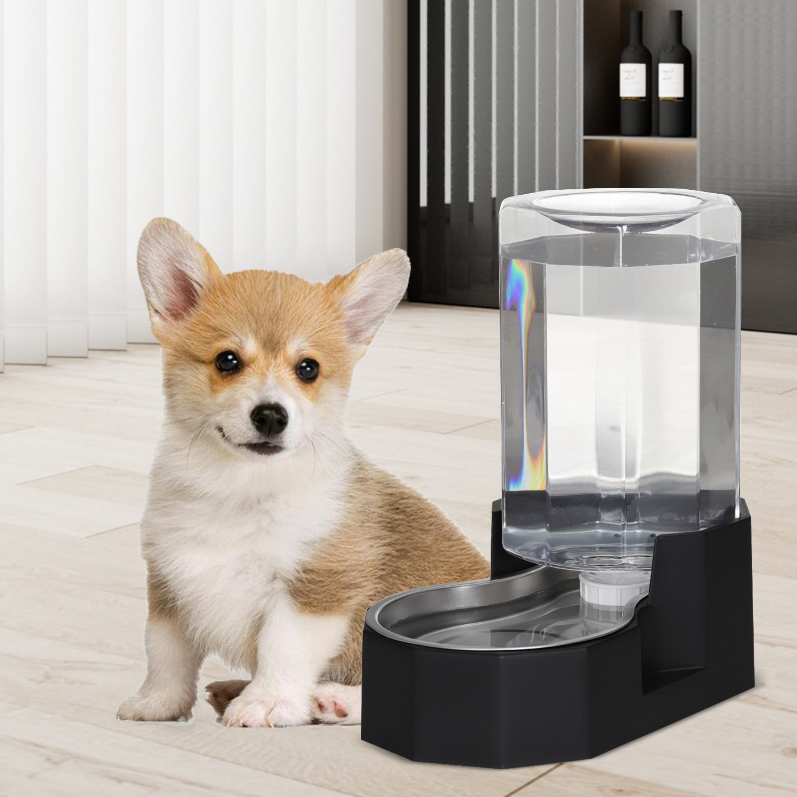 RIZZARI Black 6L Stainless Steel Pet Water Fountain: Automatic Gravity Stainless Steel Water Dispenser - 100% BPA-Free Waterer  for Dogs and Cats
