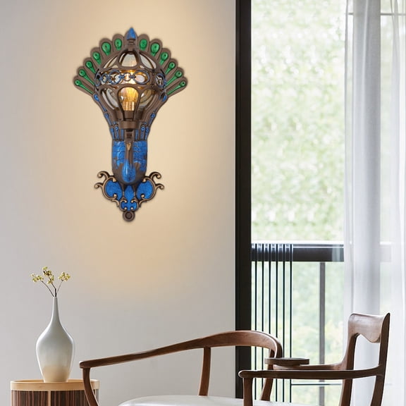 Phoenix Wall Sconce Light Fixture, Vintage E26 Wall Lamp with Glass Shade, Die-Cast Aluminum Decorative Bird Wall Light, Indoor Outdoor Wall Mount Lighting for Hallway, Entryway