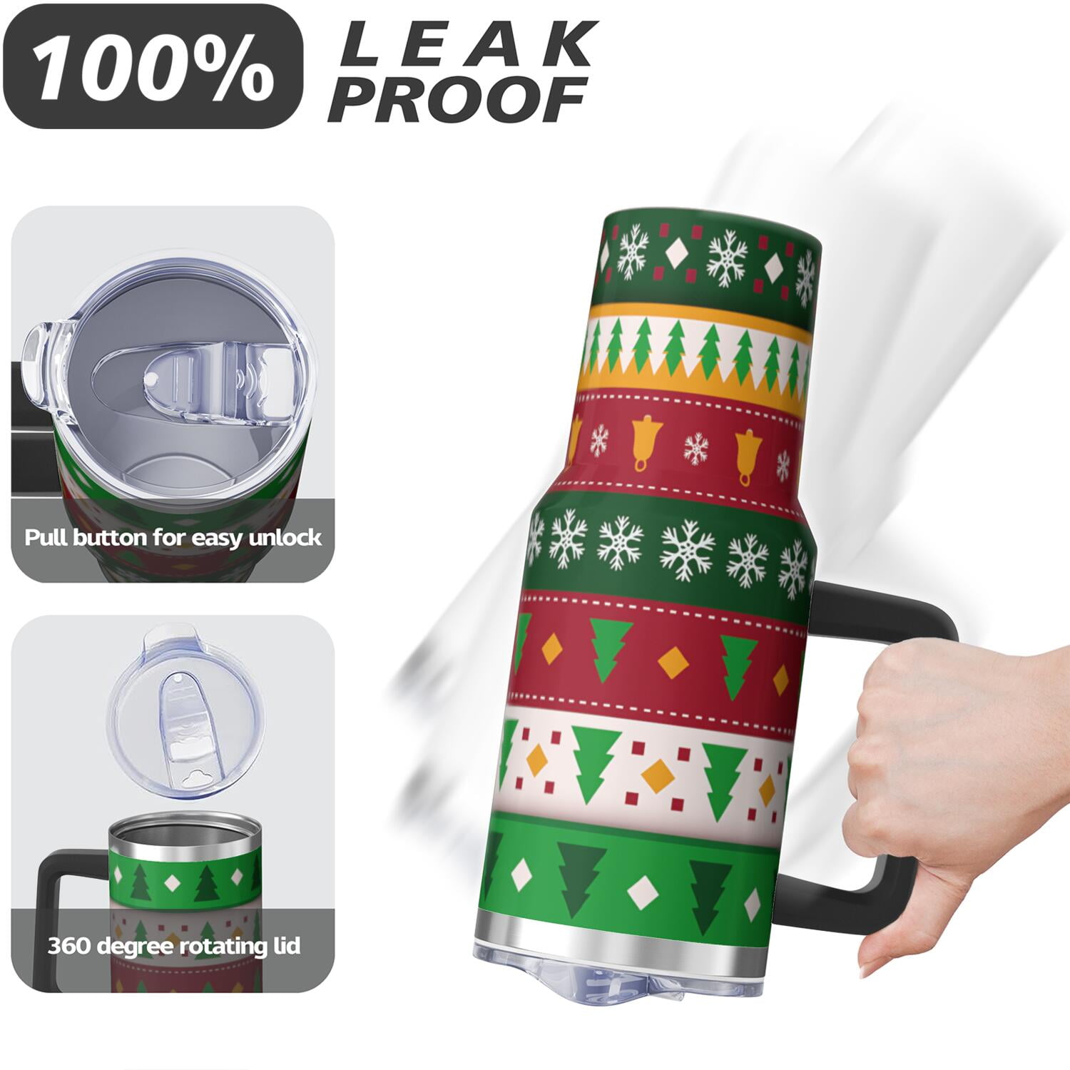 1pc 40 oz Christmas Tumbler with Lid and Straw Stainless steel Insulated tumblers Cute water bottle Travel/Gym coffee tumbler Gifts for Women/men