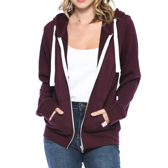 Urban Look Womens Active Long Sleeve Fleece Zip Up Hoodie with Plus Sizes (Small, B1 Solid Plum)