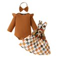 thumbnail image 3 of GYRATEDREAM Newborn Baby Girl Fall Winter Outfits Thanksgiving Christmas Outfit Long Sleeve Romper Suspender Skirt Headband Set, 3 of 8