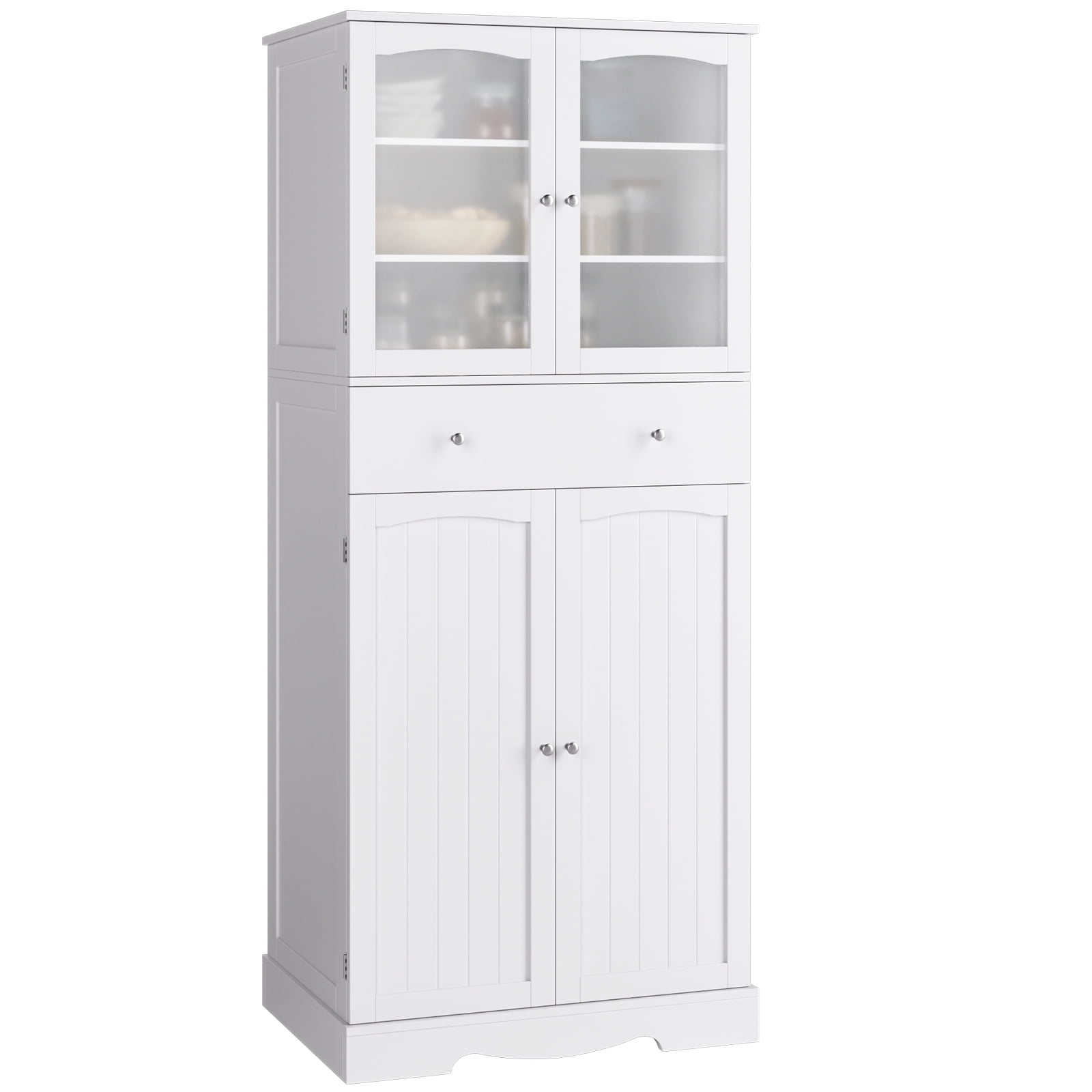 Homfa 70.8'' Kitchen Pantry with 4 Doors, Freestanding Storage Cabinet with Large Drawer for Dining Room, White