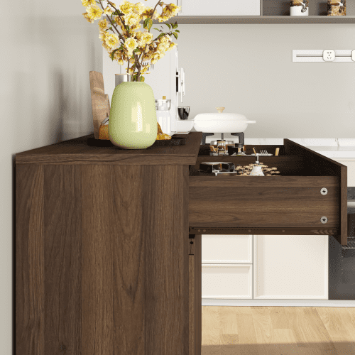 63.1" Sideboard Buffet Cabinet with Storage, 2 Drawers & 4 Doors, Large Kitchen Dining Room Credenza, Coffee Bar Table, Walnut