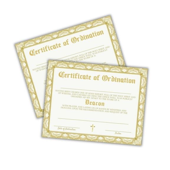 Deacon Certificate of Ordination 6pk Linen Paper 8.5x11 Church Membership Award Gold Clergy Recognition License Ministry Leadership