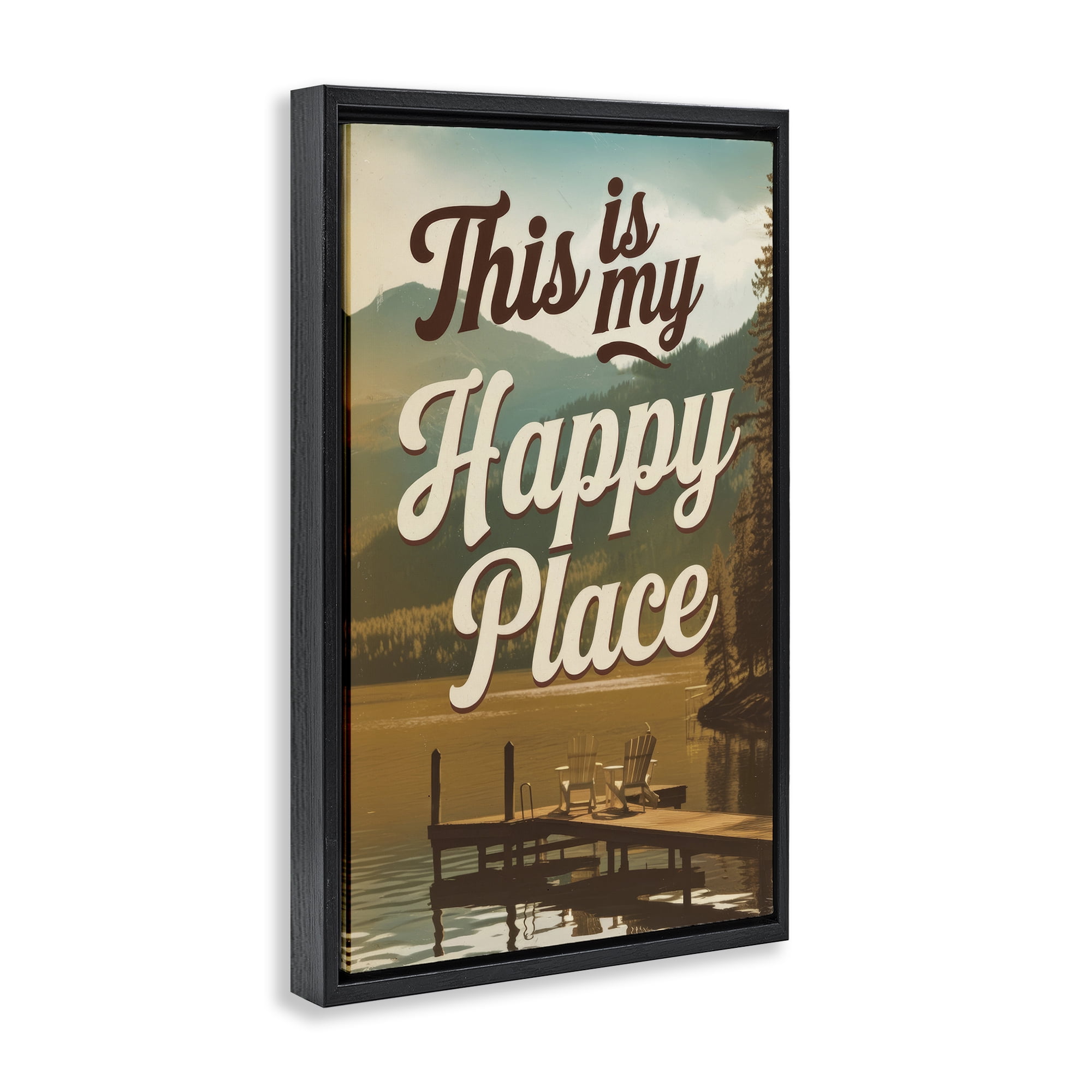 Stupell Industries Vintage My Happy Place Black Framed Floater Canvas Wall Art, design by Andreas Magnusson