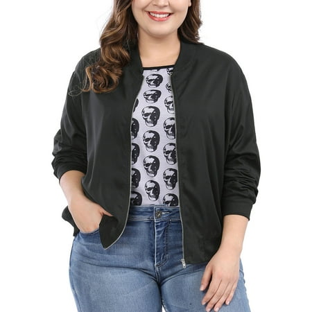 MODA NOVA Juniors Plus Size Contrast Trim Zipper Hip Length Bomber Jacket
