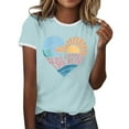 thumbnail image 3 of Tees Tops For Women T-Shirts Color Block Graphic Short Sleeve Beach Summer Layer Clothes Light Blue L, 3 of 6