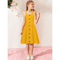 thumbnail image 4 of Oudiya Girls Spaghetti Strap Button Down Sleeveless Summer Casual Sundress A-Line Dress with Pockets Mustard for 5-6Y, 4 of 9
