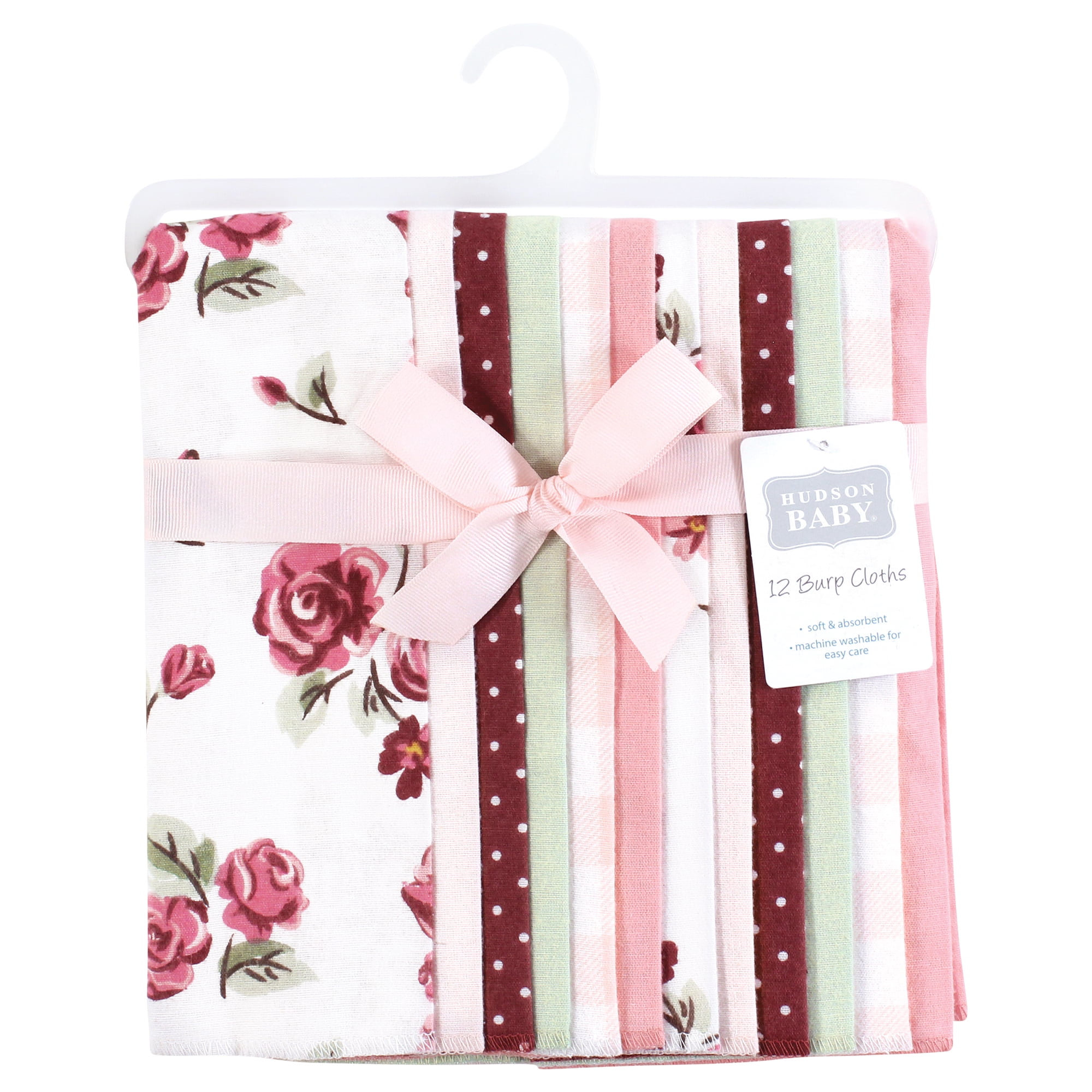 Hudson Baby Unisex Baby Cotton Poly Flannel Burp Cloths Bundle, Sweet Roses, One Size