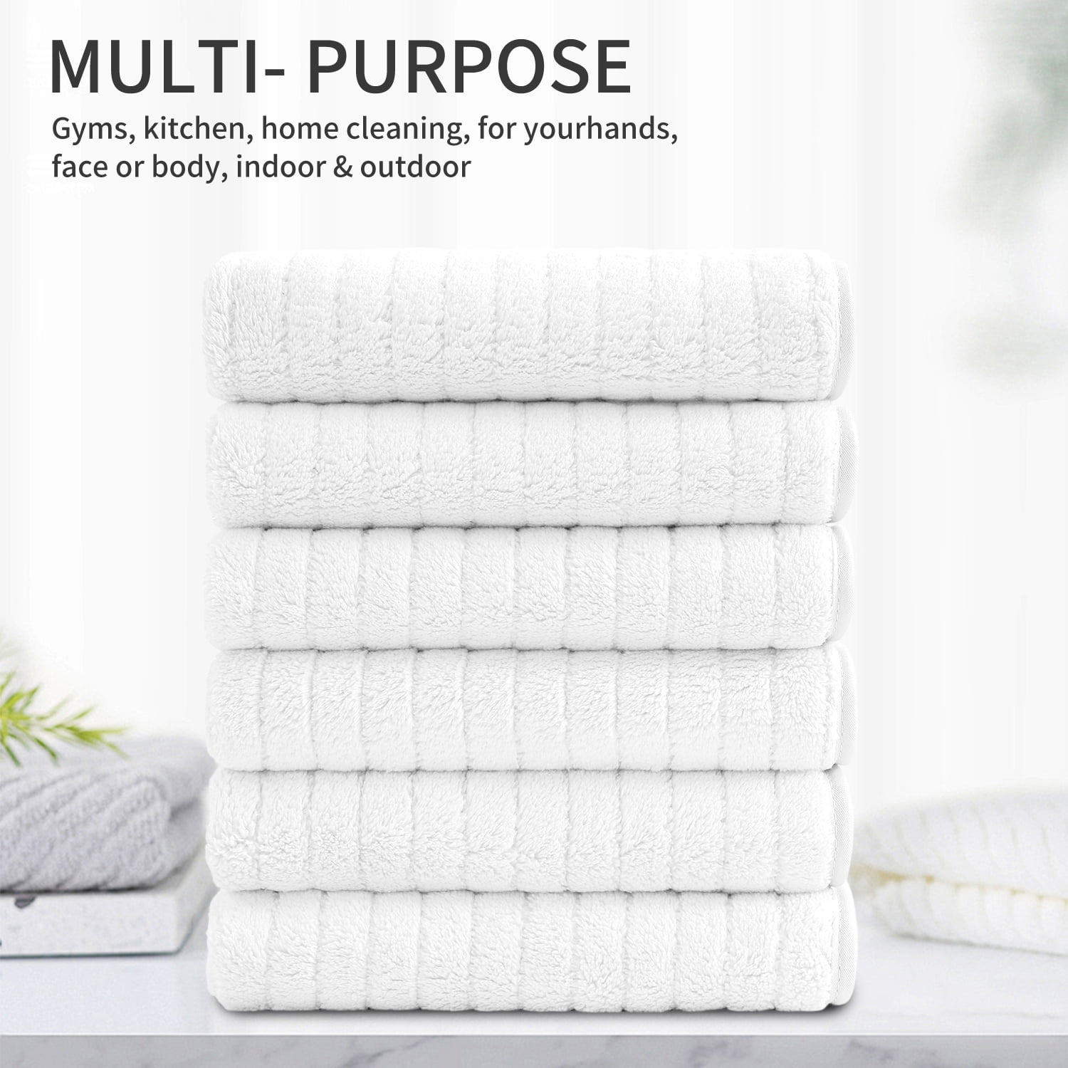 Jessy Home 24 Pack White Stripe Washcloths for Bathroom 13x13 Inch Ultra Soft Hand Face Towels