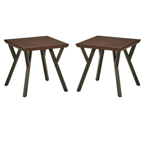 Home Square Steel Frame and Wood End Table in Sonoma Oak - Set of 2