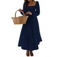 thumbnail image 2 of Women'S Bohemian Style Casual Resort Dress U-Neck Long Puff Sleeve A-Line Maxi Dress Navy Blue S, 2 of 9