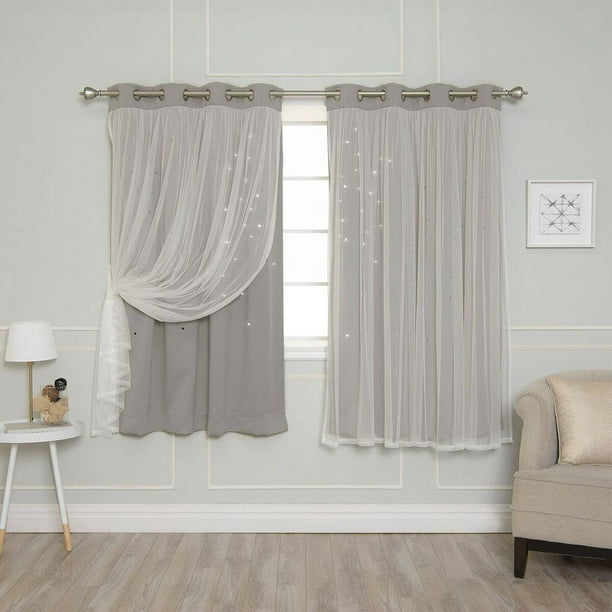 Best Home Fashion Tulle Overlay Star Cut Out Blackout Curtains