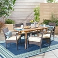 thumbnail image 2 of GDF Studio Pines Outdoor Acacia Wood and Wicker 7 Piece Dining Set with Cushions, Teak, Multibrown, and Cream, 2 of 13