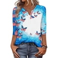 thumbnail image 5 of 250th Anniversary USA Womens Shirts 3/4 Sleeve T Shirts Loose USA Flag Print Tops Independence Day Patriotic Pullover 4th of July Celebration Party V Neck Blouses Multicolor M, 5 of 6