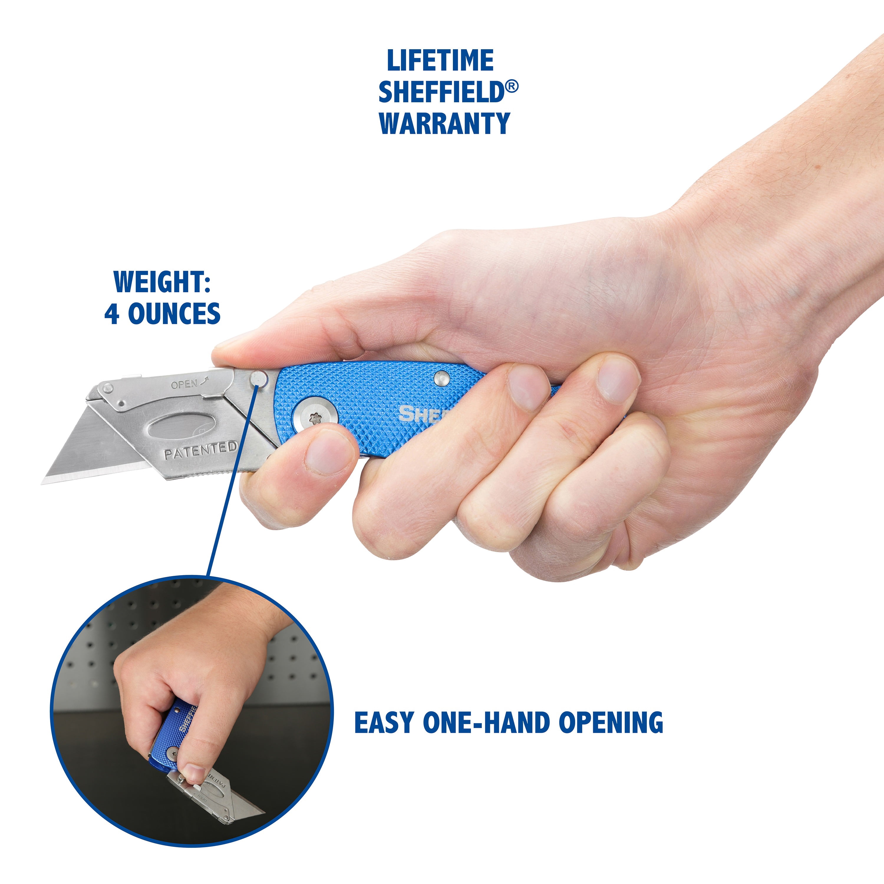 Sheffield Quick Change Folding Utility Knife, 6 inch, 3 Pack, Blue