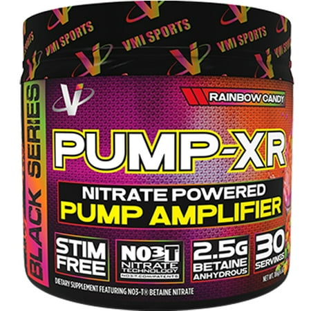 VMI Sports Pump-XR Nitric Oxide Boosting Pre Workout Powder, Intense Pumps, Vascularity and Strength, Stimulant Free, Rainbow Candy, 30