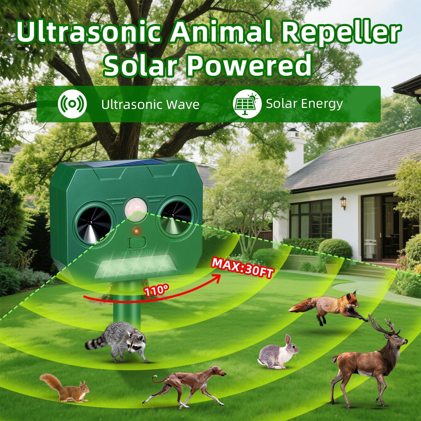 JahyEelc Animal Repellent,2 pack Outdoor Ultrasonic Solar Device Motion Sensor Loud Sound Waterproof - Effective Animal Deterrent - Protect Your Property